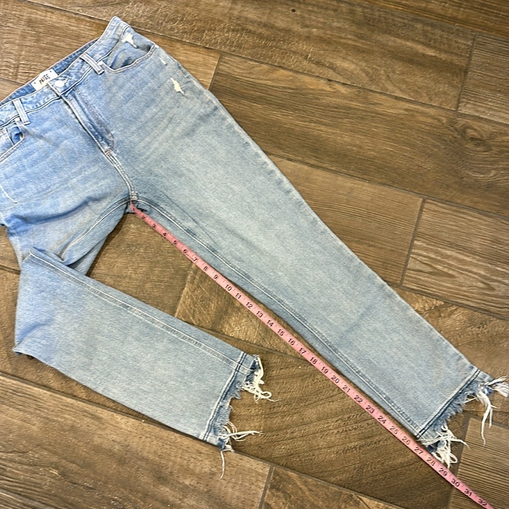 Paige Sarah Slim High Rise Mako Distressed Jeans Size 31 Light Wash - Picture 11 of 14